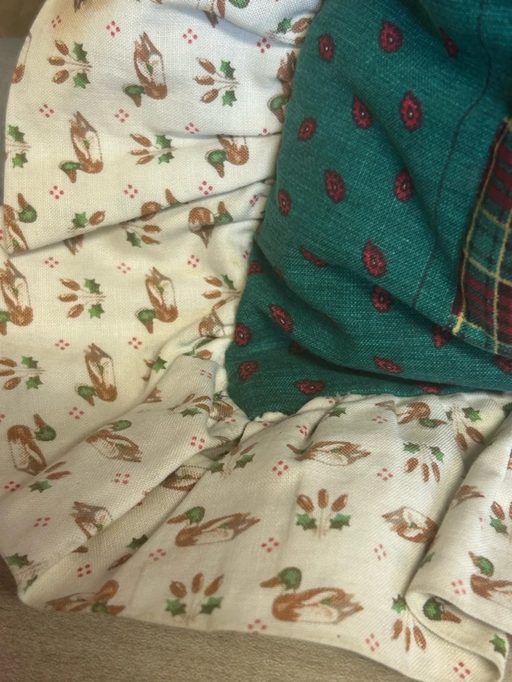 Vintage 1980's  Goose Christmas Handmade Pillow with Ducks on Edging Approx 22